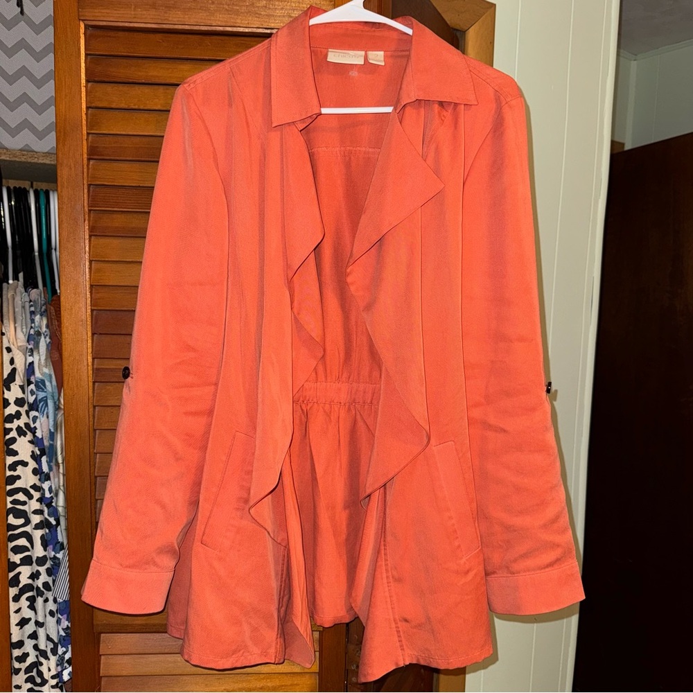 Chico's Orange Draped Open Jacket